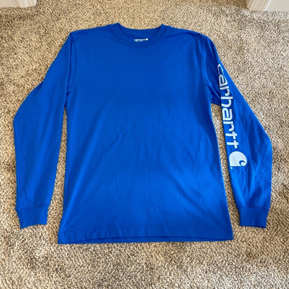Carhartt Men’s Blue Loose Fit Long Sleeve Logo Graphic Tee Shirt Sz. XS